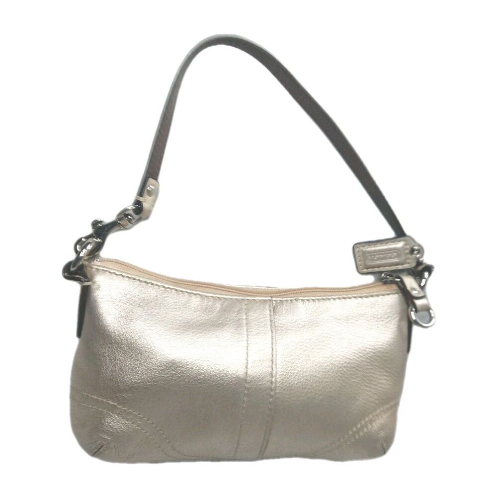 Coach Large Wristlet Metallic Gold Champagne Clutch Purse Retail $108